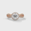 1.48 CT Round Cut Lab-Grown Diamond Halo Ring with Twisted Pavé Band
