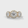 2.53 CT Round Cut Lab-Grown Diamond Three Stone Halo Ring with Pavé Accents