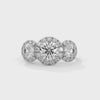 2.53 CT Round Cut Lab-Grown Diamond Three Stone Halo Ring with Pavé Accents