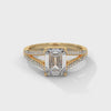 1.93 CT Emerald Cut Lab-Grown Diamond Split Shank Ring with Round Pave Accents