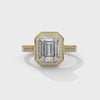 2.46 CT Emerald Cut Lab-Grown Diamond Halo Ring with Pavé Band